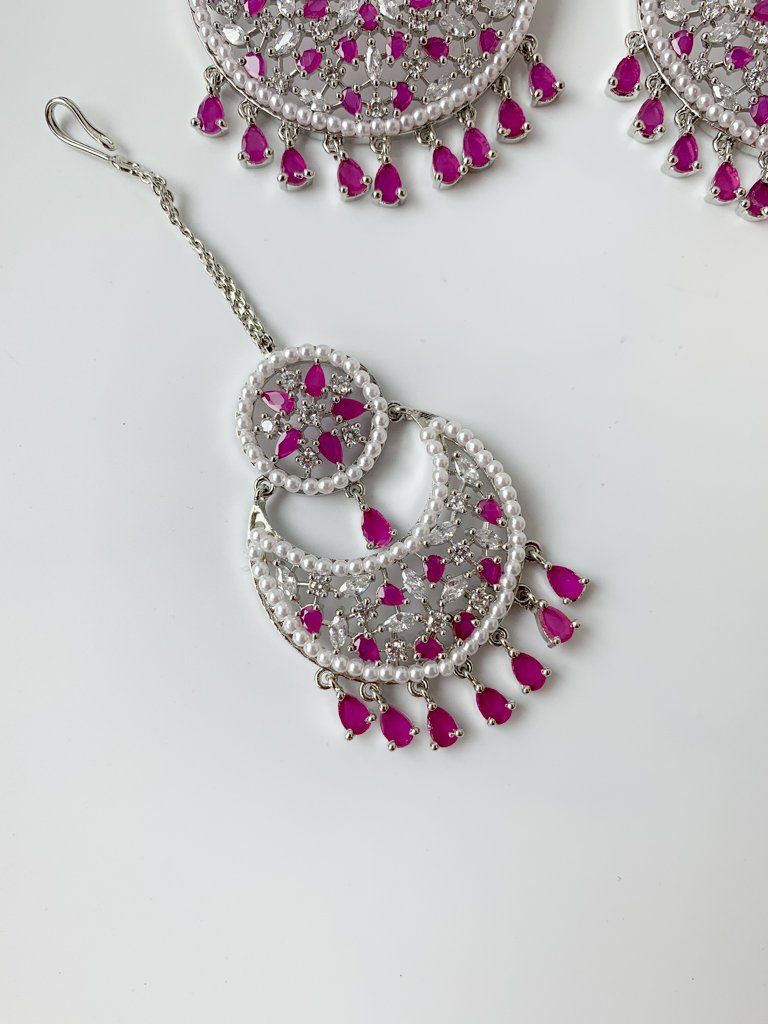 Decisive in Silver & Ruby Earrings + Tikka THE KUNDAN SHOP 