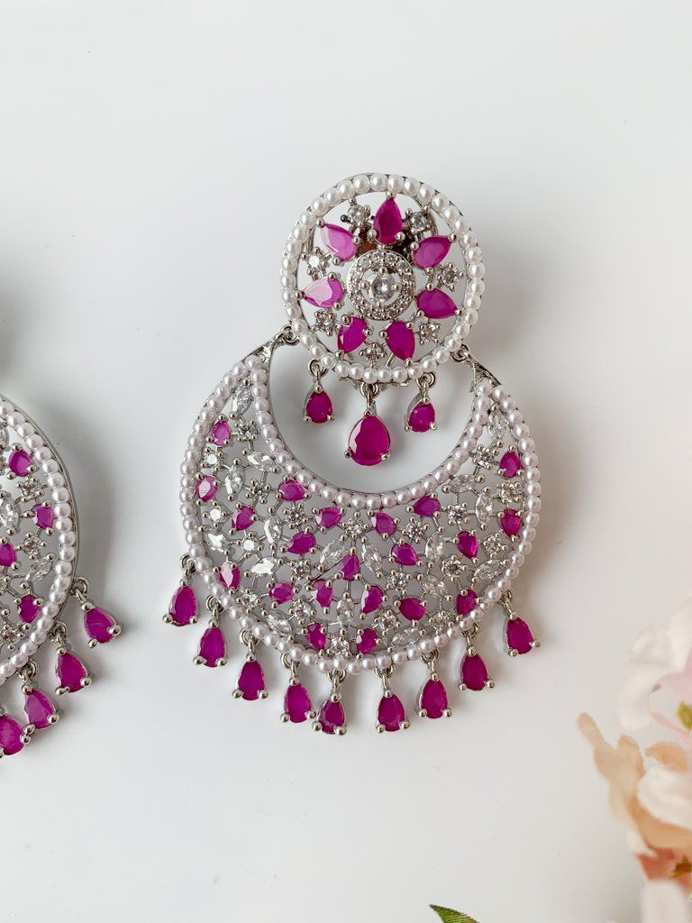 Decisive in Silver & Ruby Earrings + Tikka THE KUNDAN SHOP 