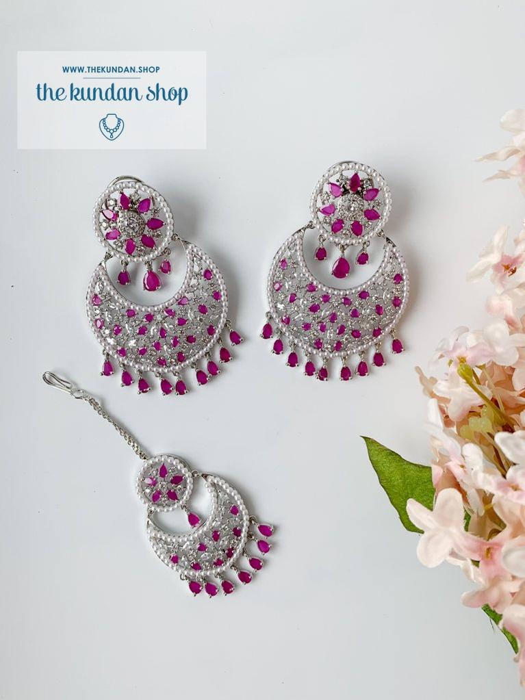 Decisive in Silver & Ruby Earrings + Tikka THE KUNDAN SHOP 