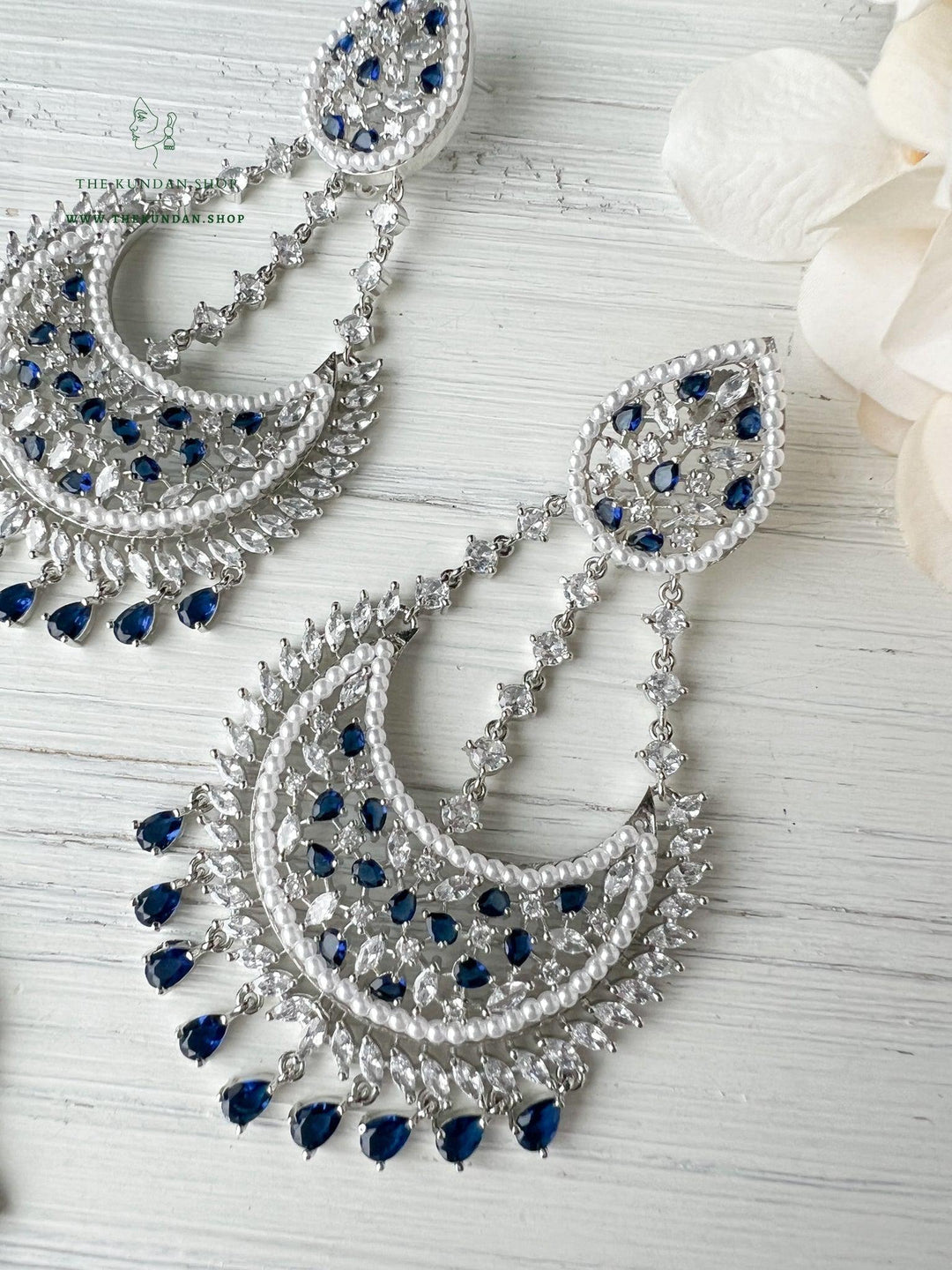 Beyond in Silver & Sapphire Earrings + Tikka THE KUNDAN SHOP 