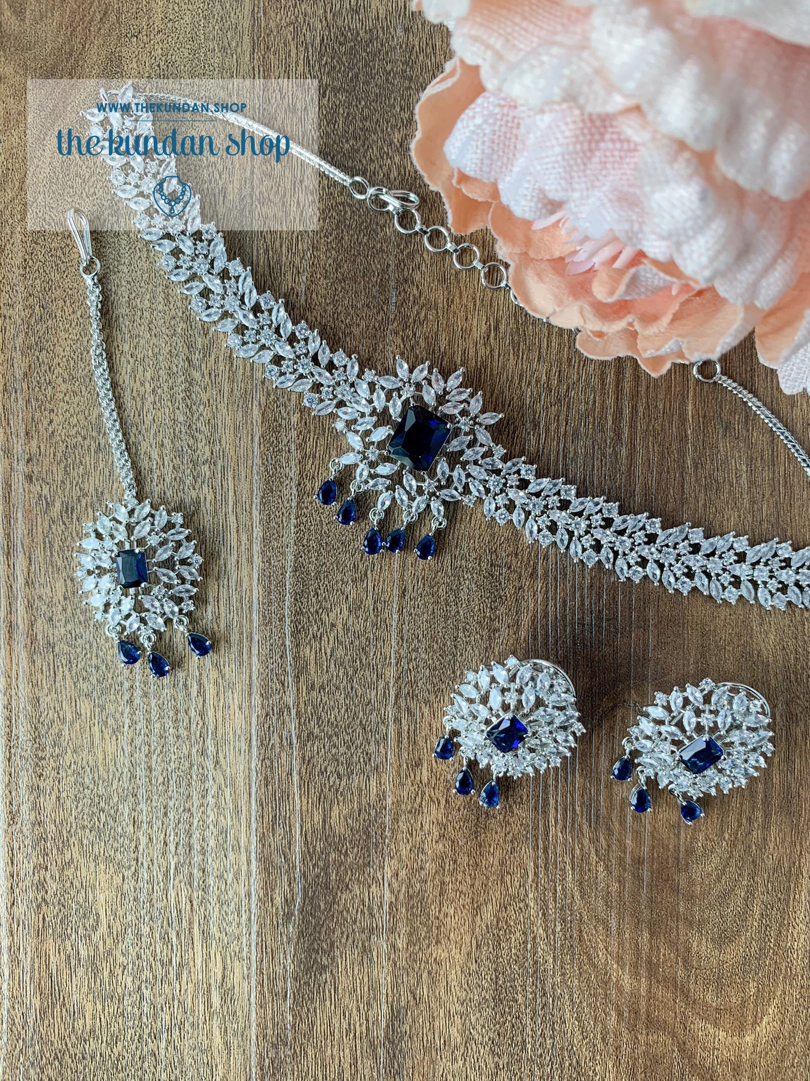 Captivate in Silver Sapphire Necklace Sets THE KUNDAN SHOP 