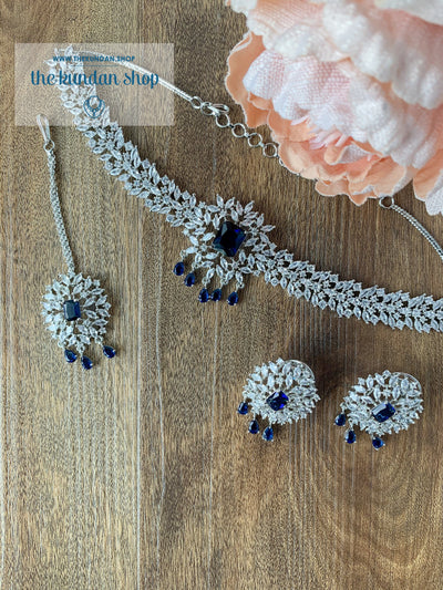 Captivate in Silver Sapphire Necklace Sets THE KUNDAN SHOP 