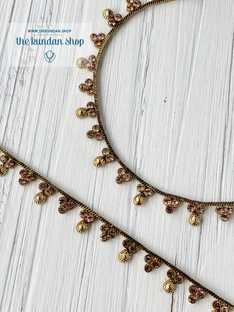 Triple Rhinestones - Dainty Anklets Anklets THE KUNDAN SHOP 