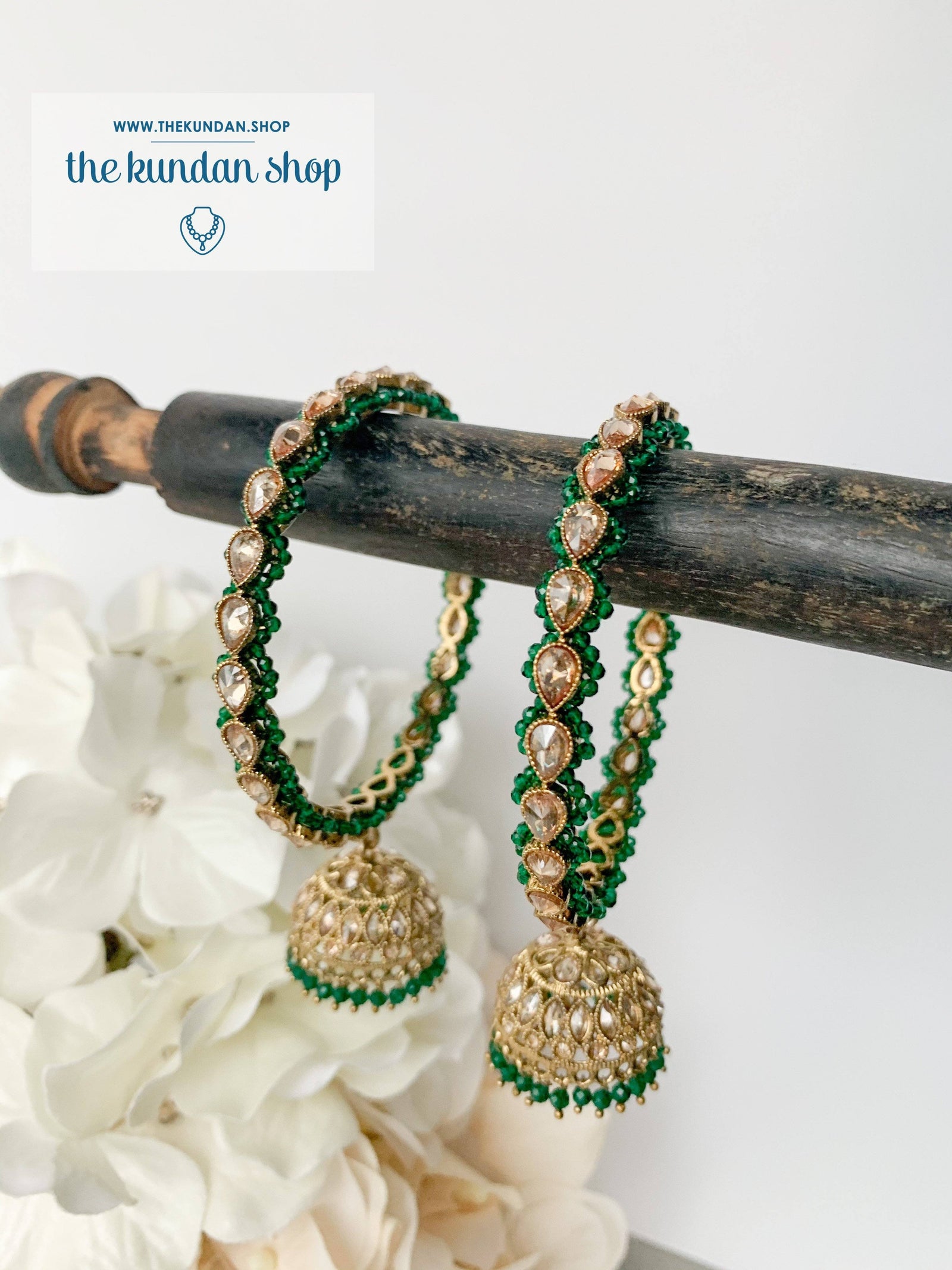 Single Jhumki Polki Bangle in Green Bangles THE KUNDAN SHOP 