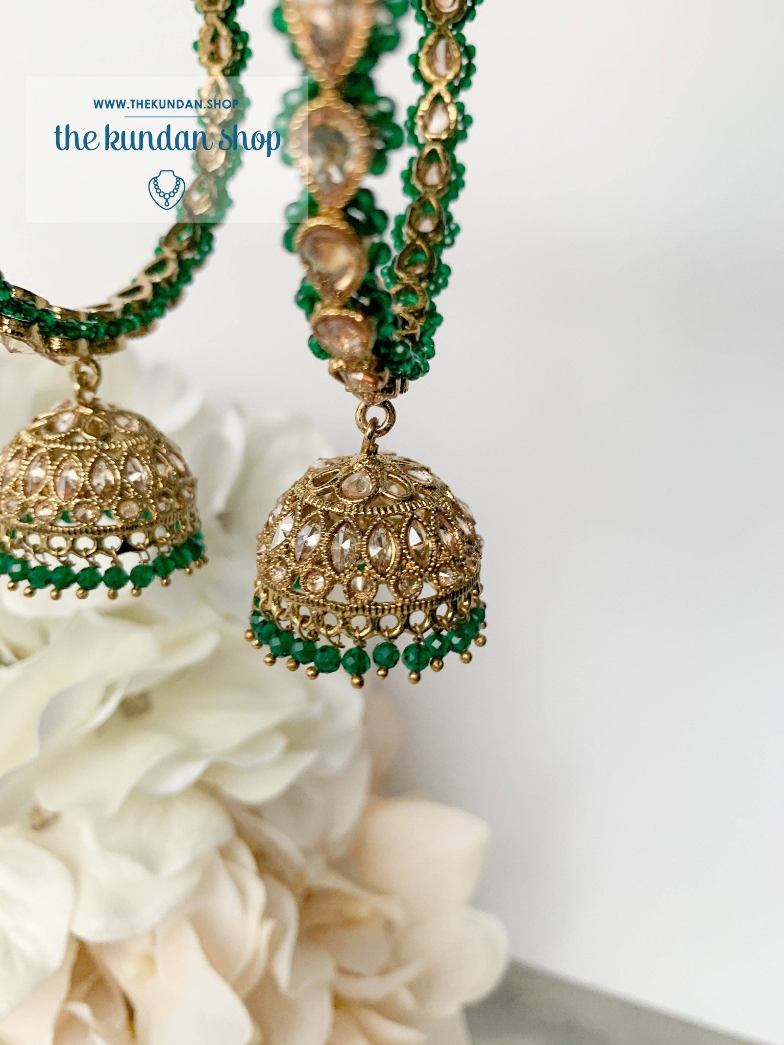 Single Jhumki Polki Bangle in Green Bangles THE KUNDAN SHOP 