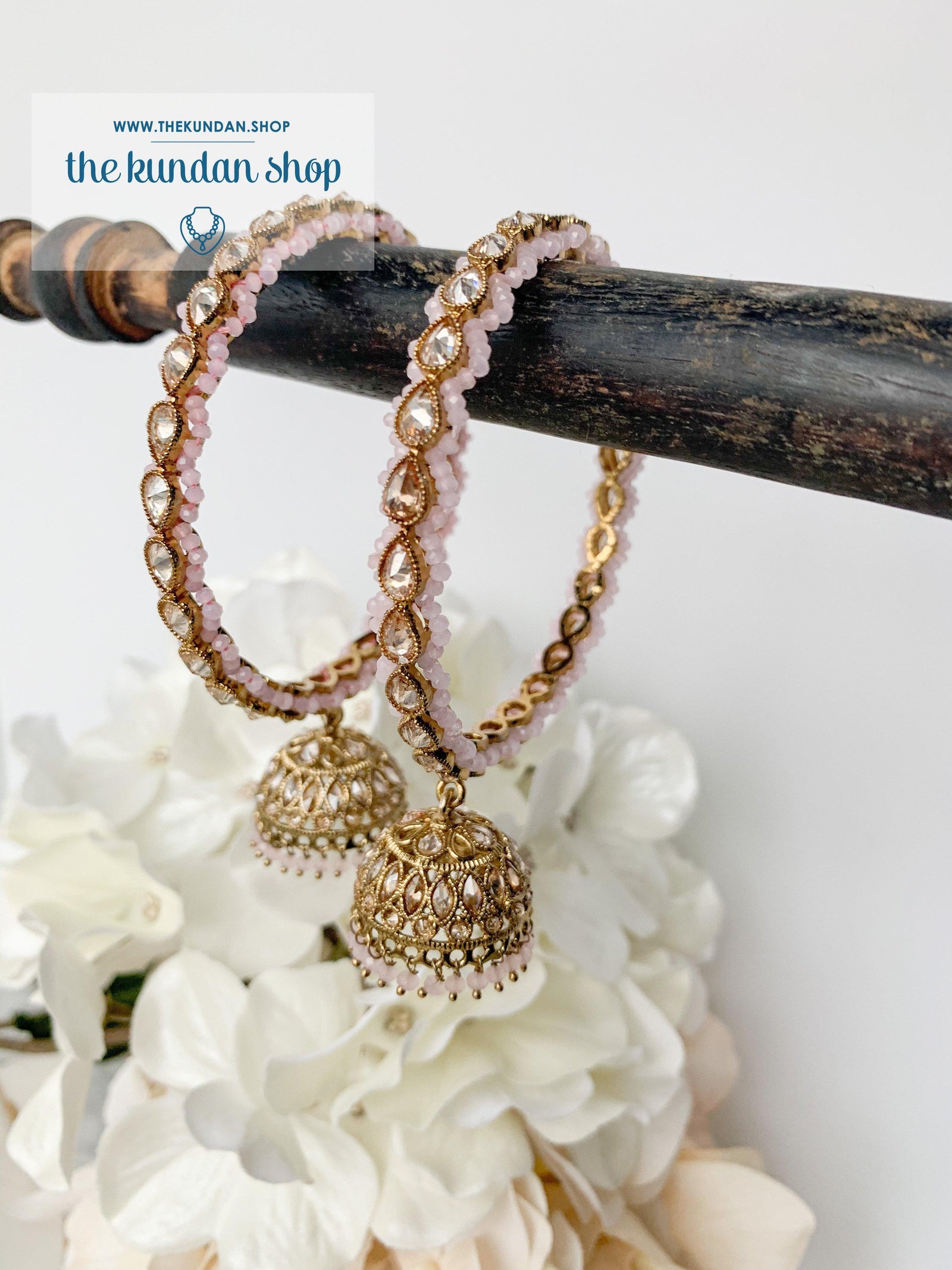 Single Jhumki Polki Bangle in Pink Bangles THE KUNDAN SHOP 