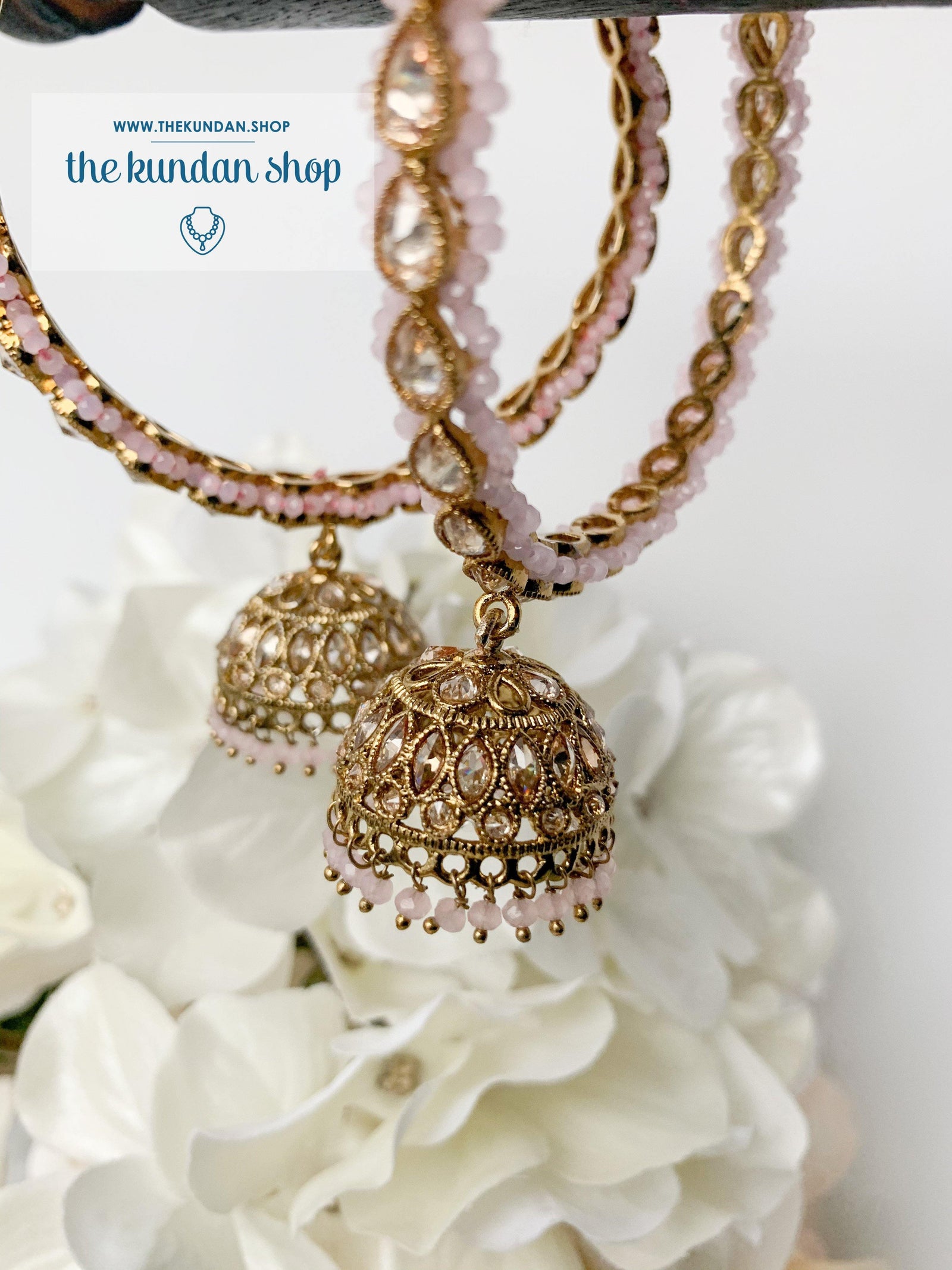 Single Jhumki Polki Bangle in Pink Bangles THE KUNDAN SHOP 