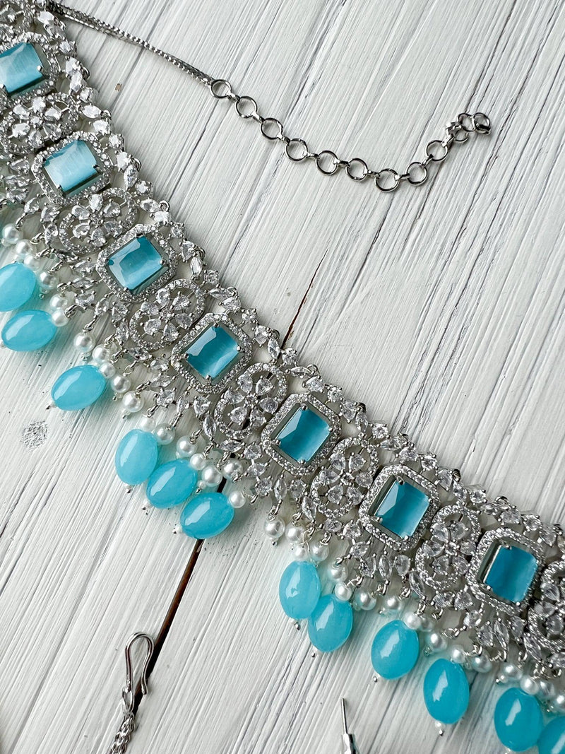 Exquisite in Silver & Feroza Necklace Sets THE KUNDAN SHOP 