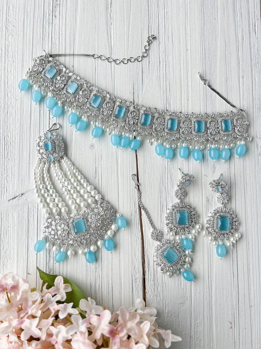 Exquisite in Silver & Feroza Necklace Sets THE KUNDAN SHOP 