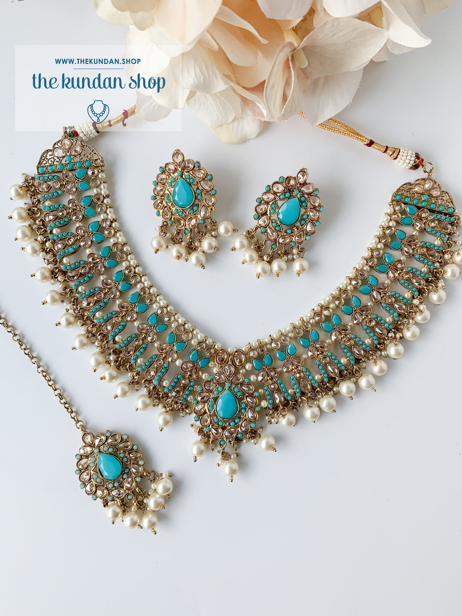 Veiled in Polki, in Feroza Blue Necklace Sets THE KUNDAN SHOP 