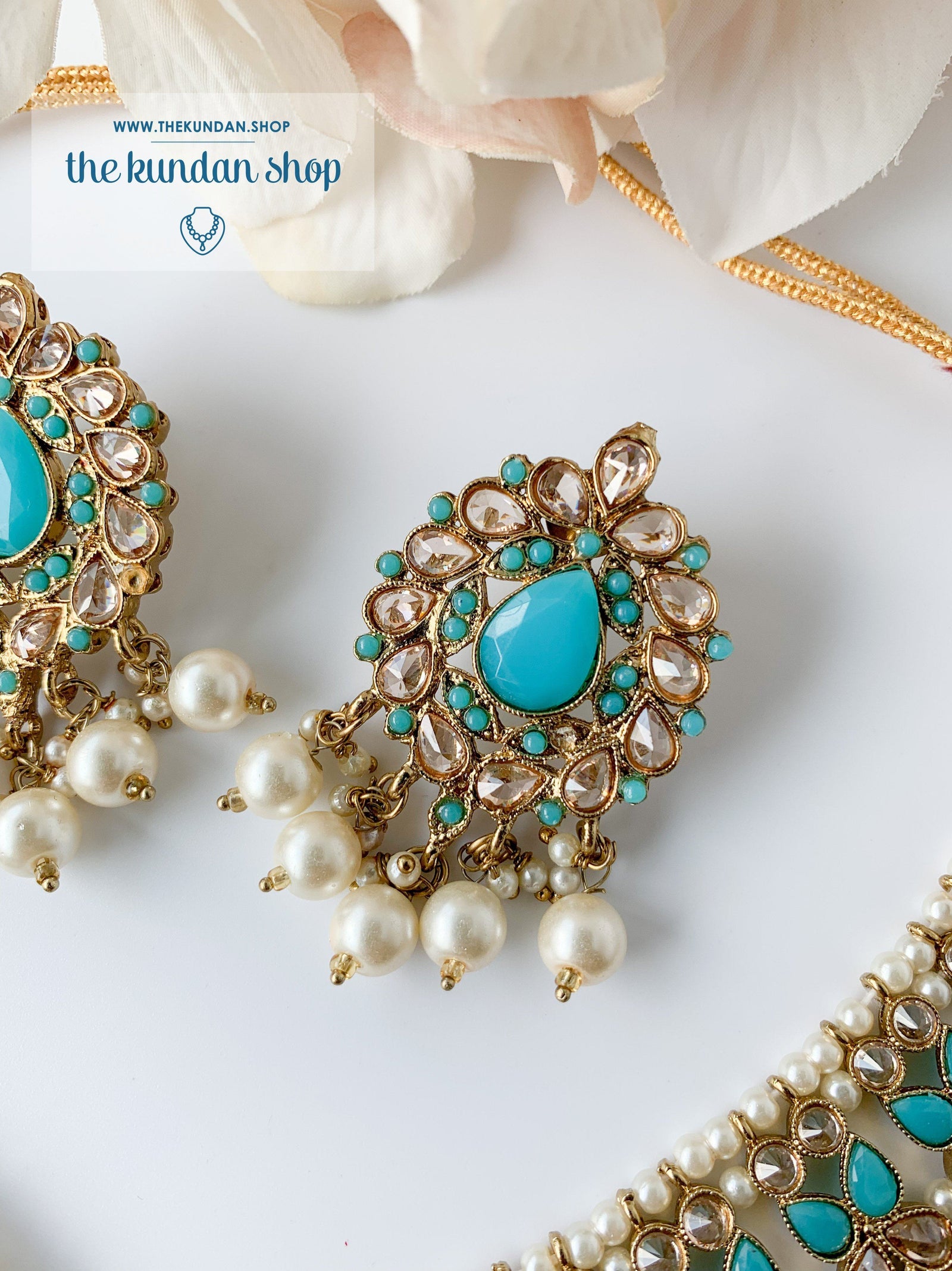 Veiled in Polki, in Feroza Blue Necklace Sets THE KUNDAN SHOP 
