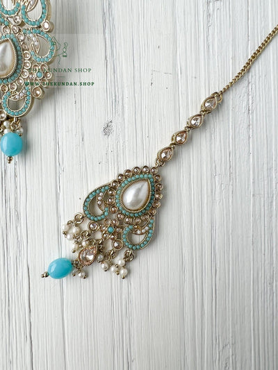 Gentle Polki in Feroza Blue Necklace Sets THE KUNDAN SHOP 