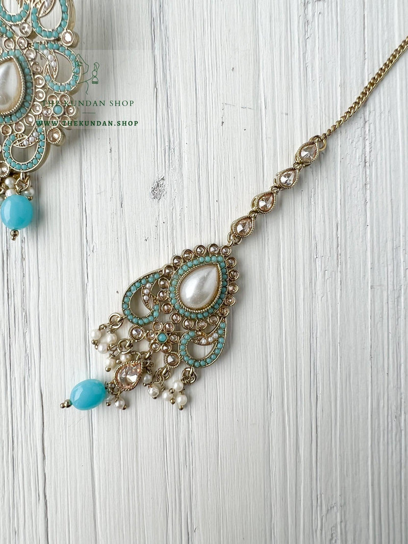 Gentle Polki in Feroza Blue Necklace Sets THE KUNDAN SHOP 