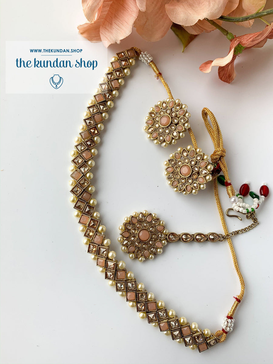 Full Bloom - Peach, Necklace Sets - THE KUNDAN SHOP