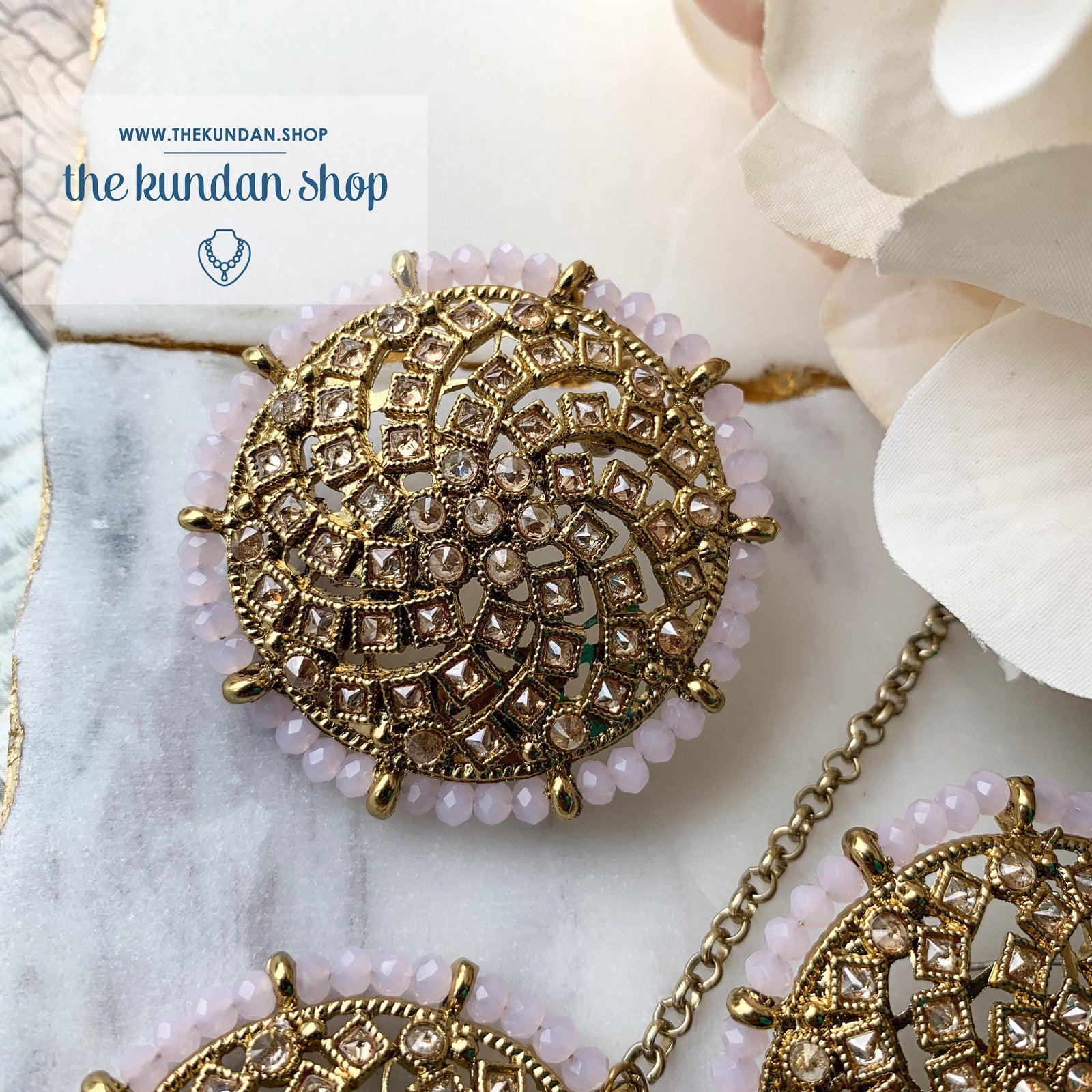 Winter Blues - Light Pink, Earrings + Tikka - THE KUNDAN SHOP