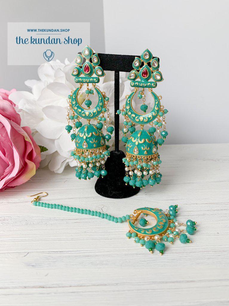 Persuasive in Teal Earrings + Tikka THE KUNDAN SHOP 