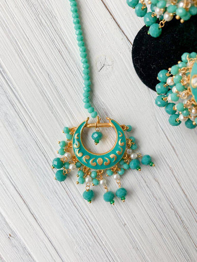 Persuasive in Teal Earrings + Tikka THE KUNDAN SHOP 