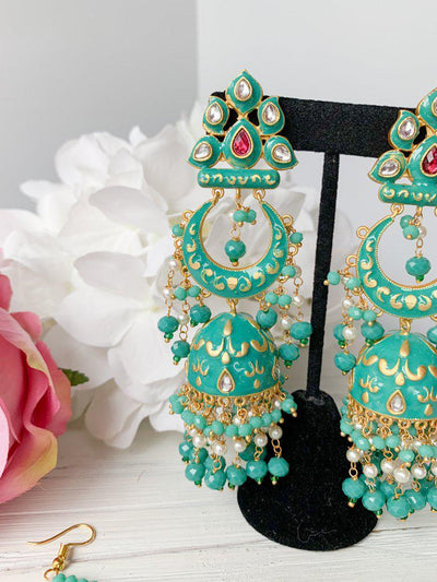 Persuasive in Teal Earrings + Tikka THE KUNDAN SHOP 