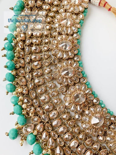 Polki Daisies in Teal Necklace Sets THE KUNDAN SHOP 