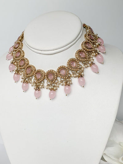 Sweet Drops Choker Necklace Sets THE KUNDAN SHOP Light PInk 