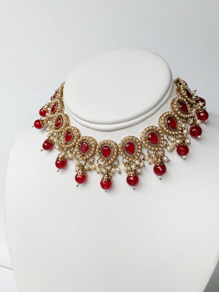 Sweet Drops Choker Necklace Sets THE KUNDAN SHOP Maroon 