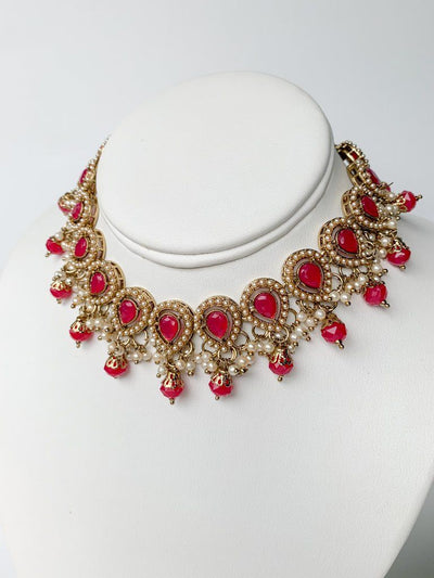 Sweet Drops Choker Necklace Sets THE KUNDAN SHOP Dark Pink 