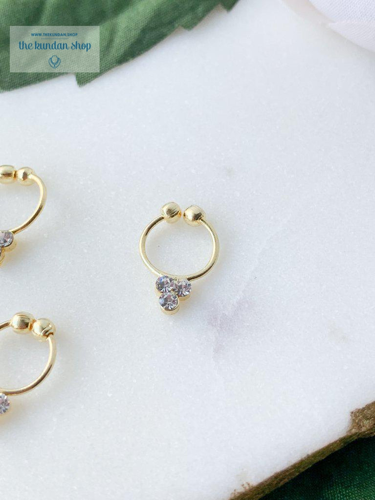 Tri-stone Clip On Nose Ring Naath THE KUNDAN SHOP 