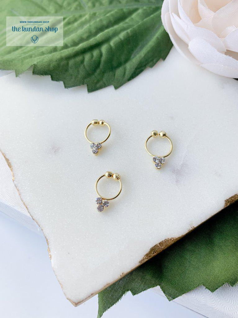 Tri-stone Clip On Nose Ring Naath THE KUNDAN SHOP 