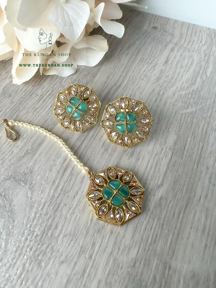 Center Charm Tikka Set Ring THE KUNDAN SHOP Teal Green 