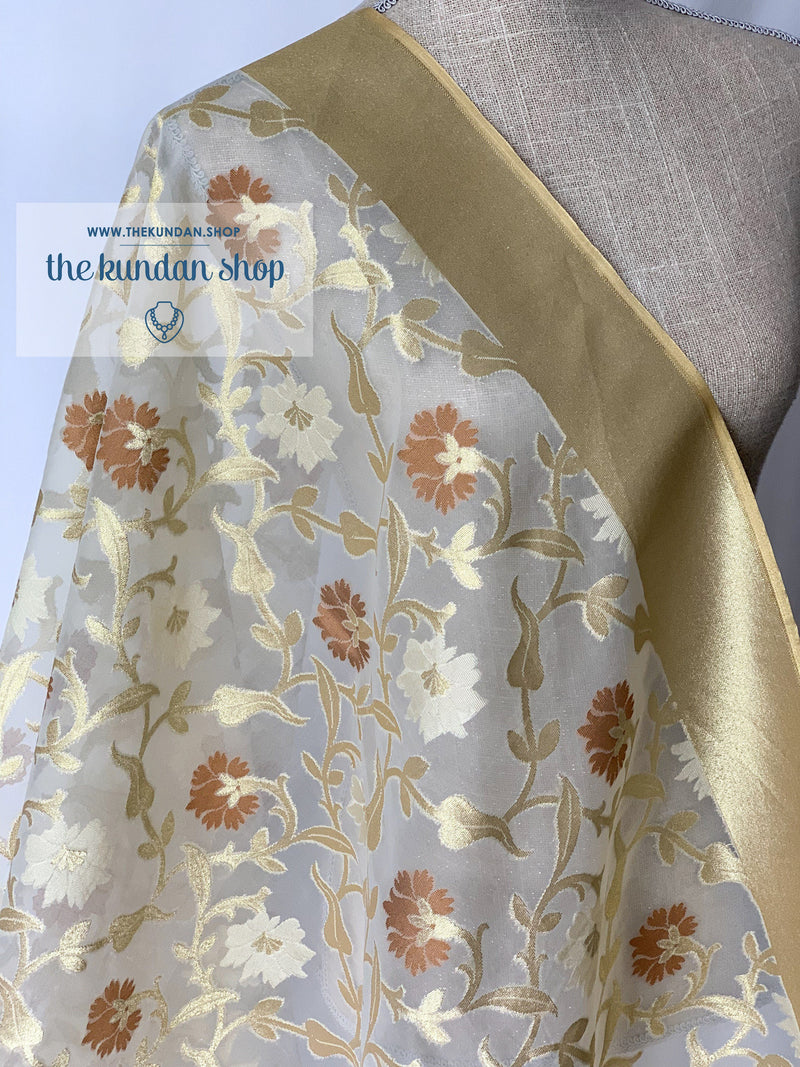 Counting the Days - Cream & Gold, Dupatta - THE KUNDAN SHOP