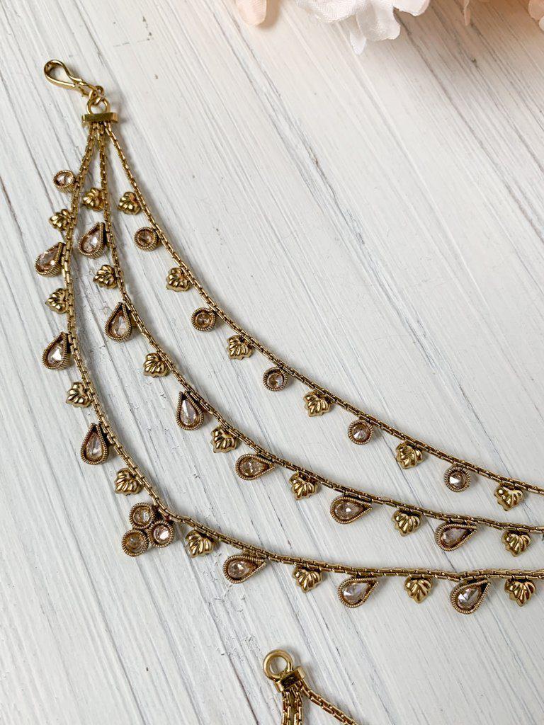 Tri-Stone Drop - Antique Saharay Sahara Earrings THE KUNDAN SHOP 