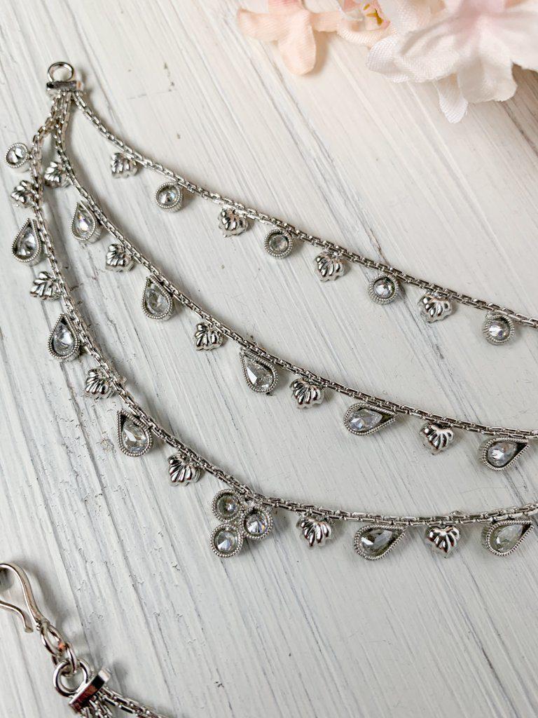 Tri-Stone Drop - Silver Saharay Sahara Earrings THE KUNDAN SHOP 