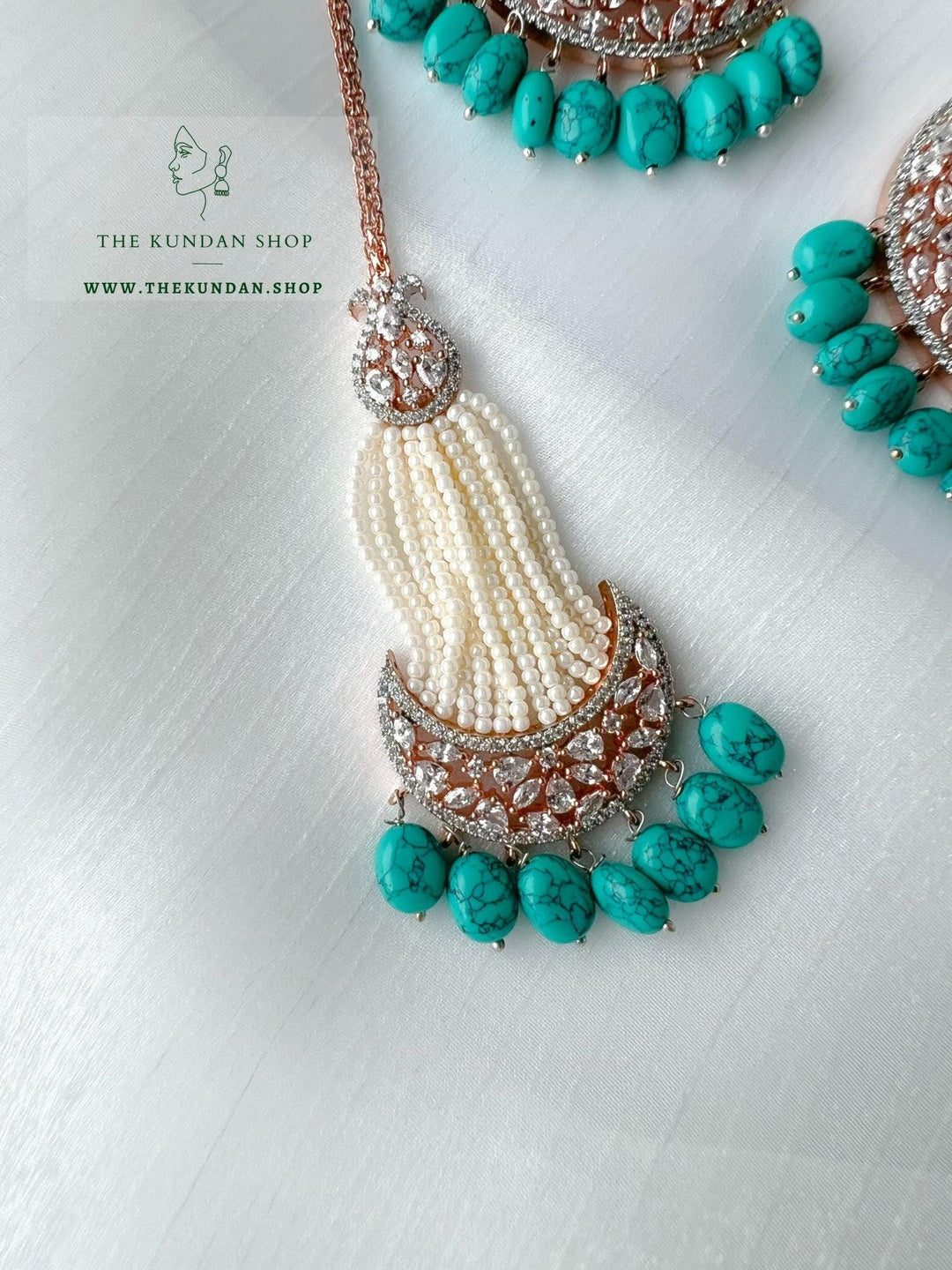 Expressive in Rose Gold in Turquoise Earrings + Tikka THE KUNDAN SHOP 