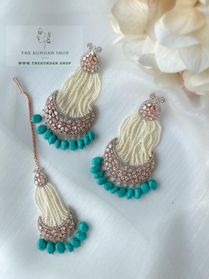 Expressive in Rose Gold in Turquoise Earrings + Tikka THE KUNDAN SHOP 