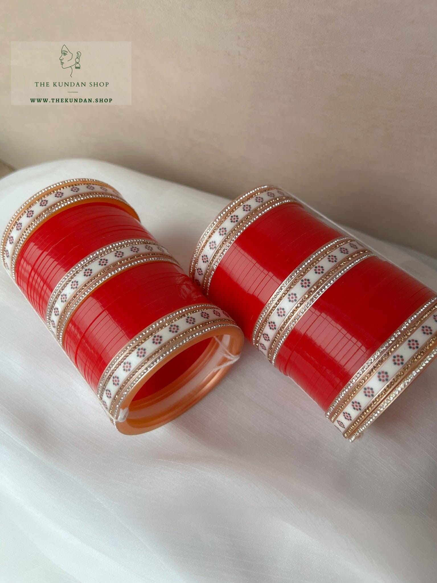 Flower Bindi Chooda in Classic Red Bangles THE KUNDAN SHOP 