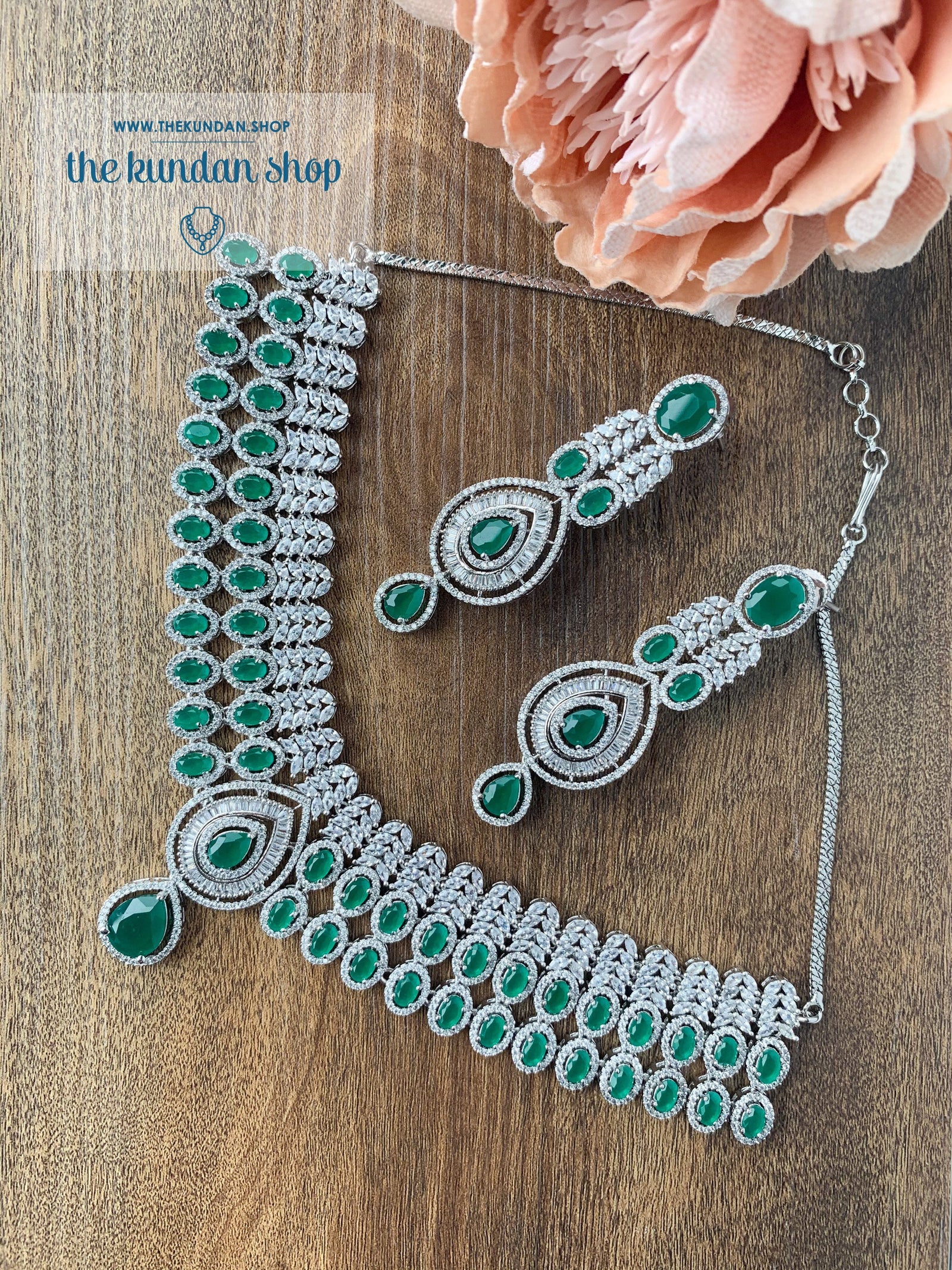 Veiled in Emerald Necklace Sets THE KUNDAN SHOP 