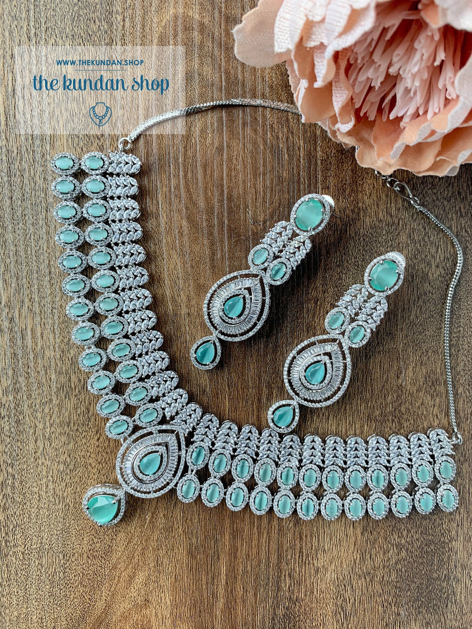 Veiled in Mint Necklace Sets THE KUNDAN SHOP 