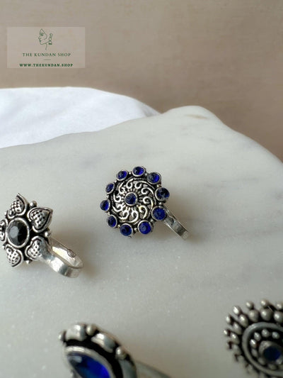 Oxidized Nose Pin - Various Designs Naath THE KUNDAN SHOP Blue Round 