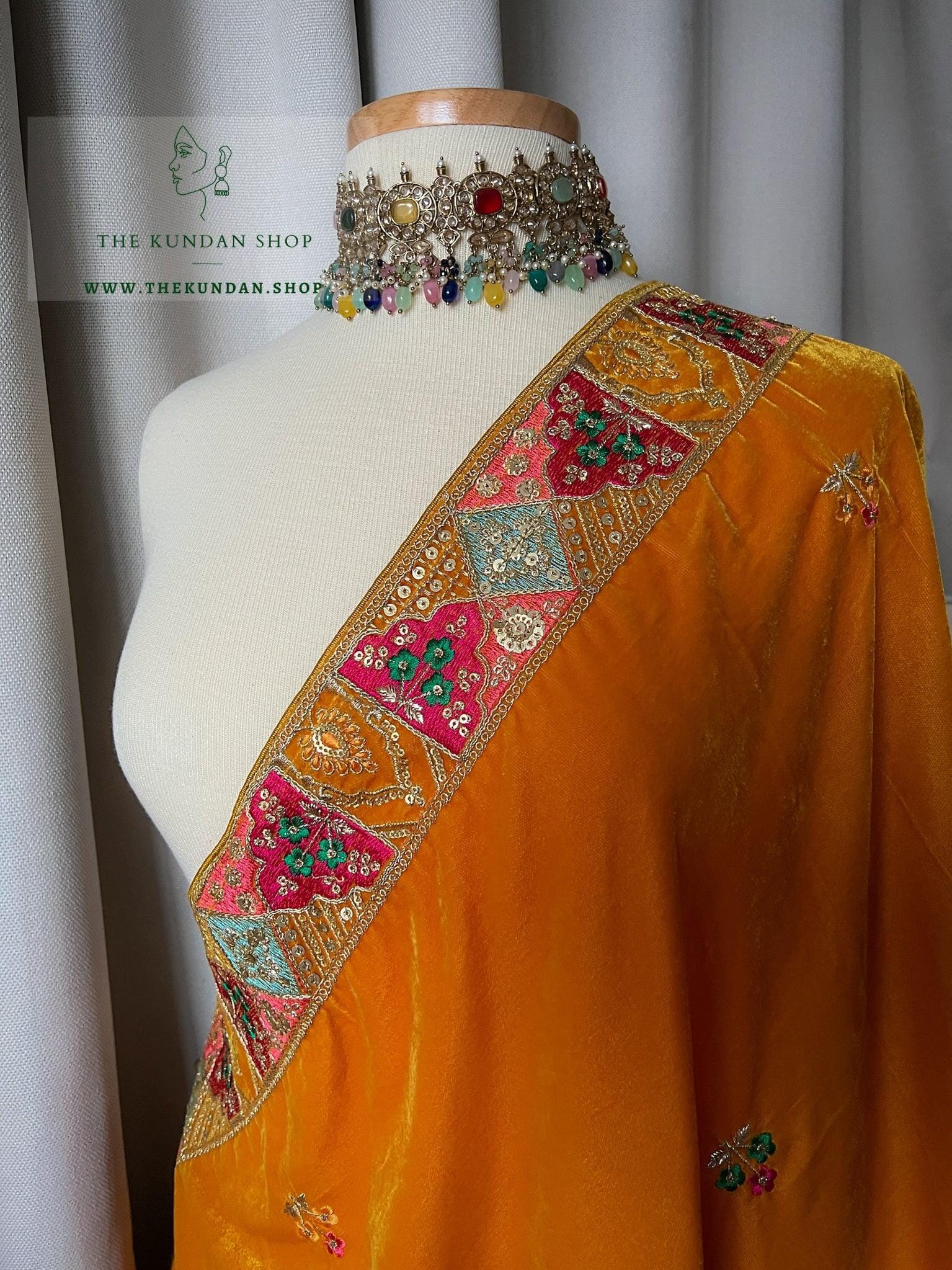 The Rustic Shawl in Golden Yellow Dupatta THE KUNDAN SHOP 