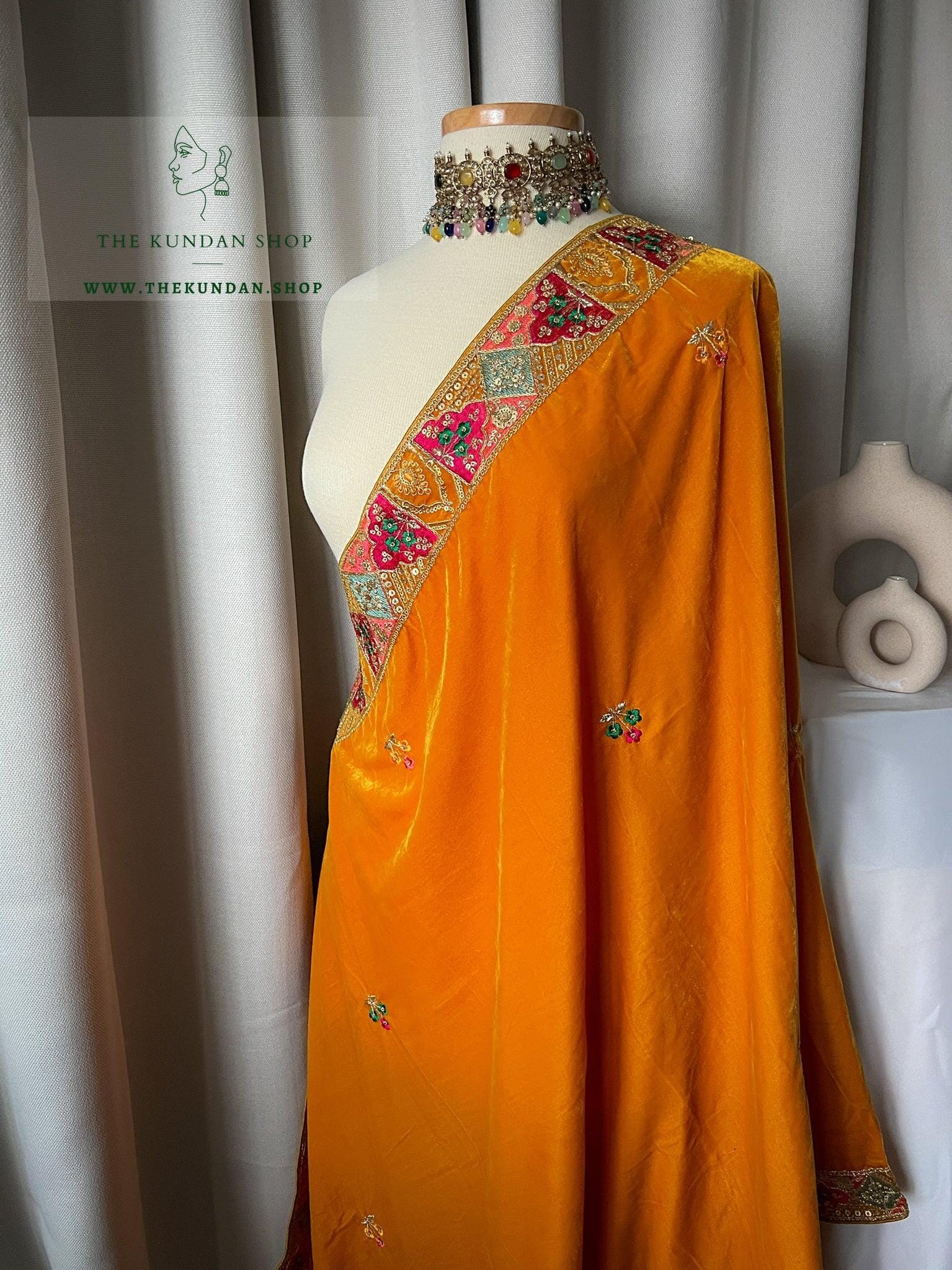 The Rustic Shawl in Golden Yellow Dupatta THE KUNDAN SHOP 
