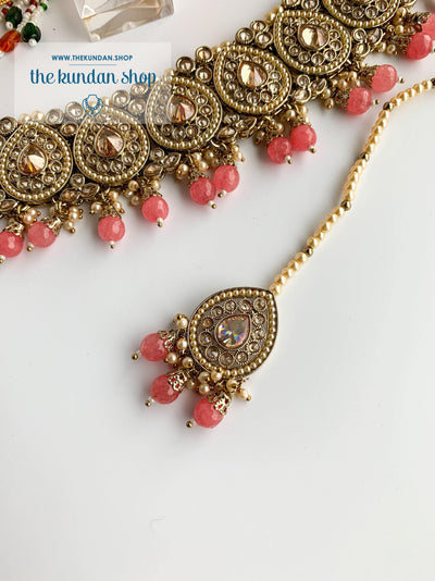 Ideal in Watermelon Pink Necklace Sets THE KUNDAN SHOP Pearl Tikka String 