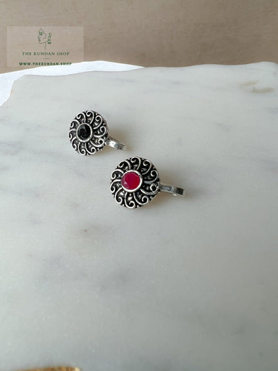 Oxidized Nose Pin - Round Waves Naath THE KUNDAN SHOP 