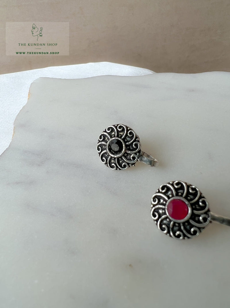 Oxidized Nose Pin - Round Waves Naath THE KUNDAN SHOP 