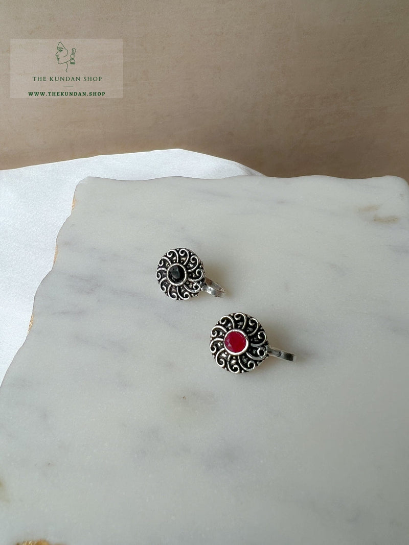 Oxidized Nose Pin - Round Waves Naath THE KUNDAN SHOP 