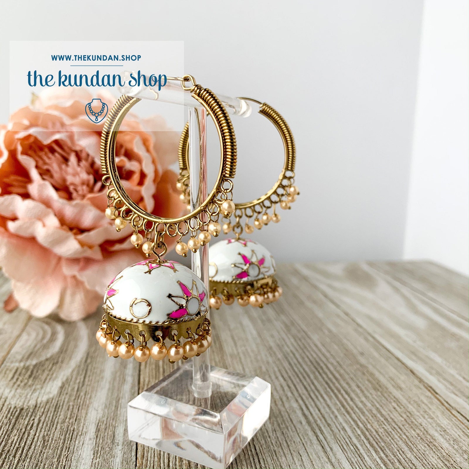 White Flower Baali 2.0 (various colors), Earrings - THE KUNDAN SHOP