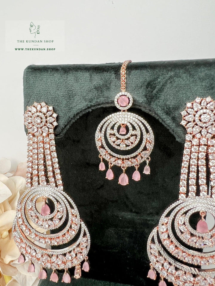 Wishful in Rose Gold & Pink Earrings + Tikka THE KUNDAN SHOP 