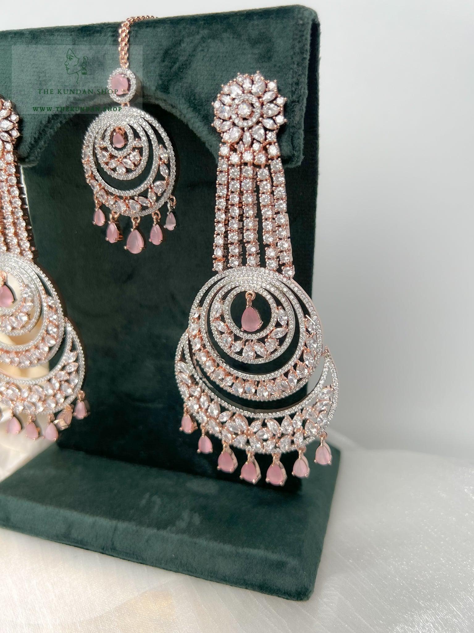 Wishful in Rose Gold & Pink Earrings + Tikka THE KUNDAN SHOP 