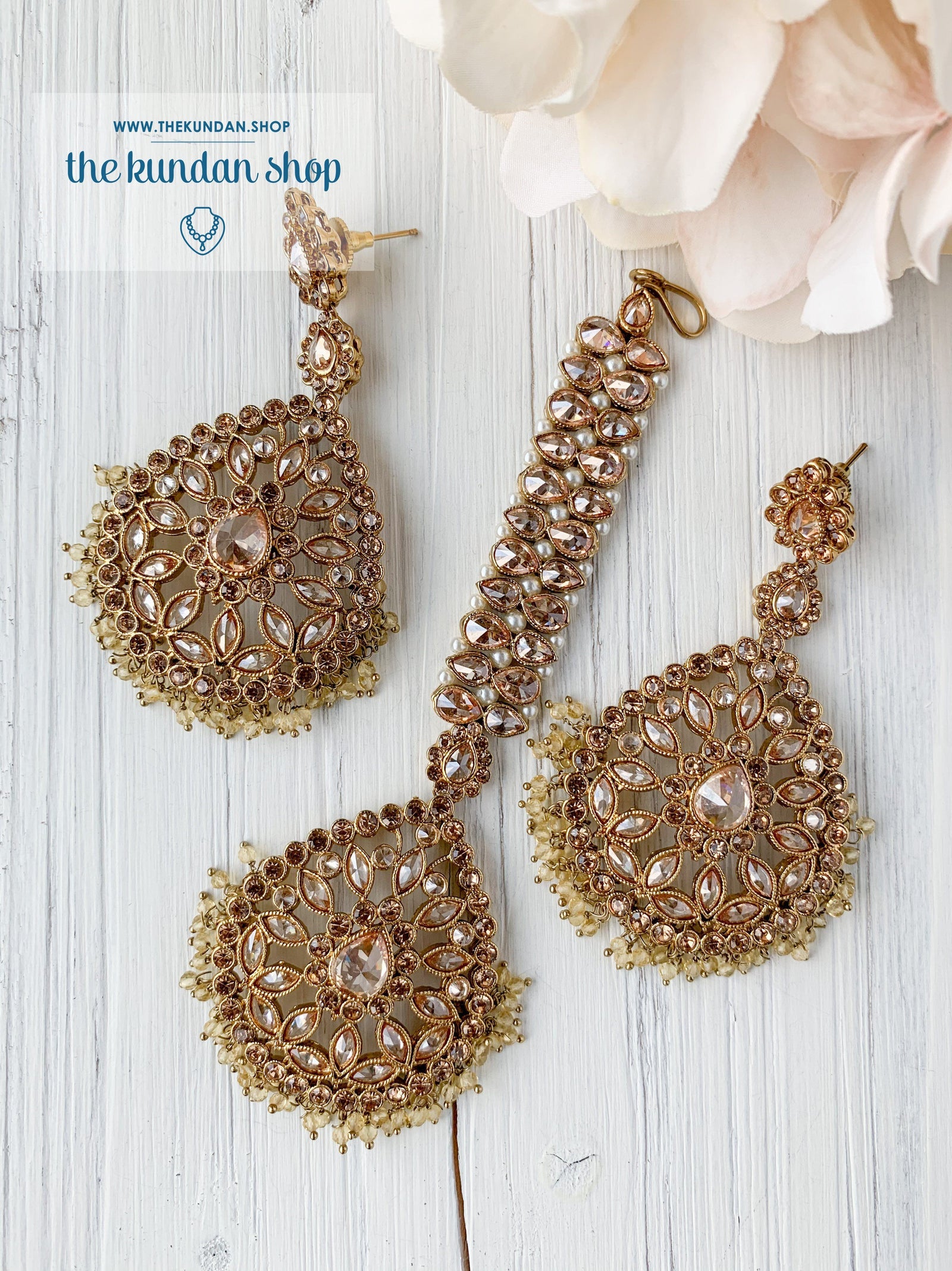Infinite Love in Pastel Yellow Earrings + Tikka THE KUNDAN SHOP 