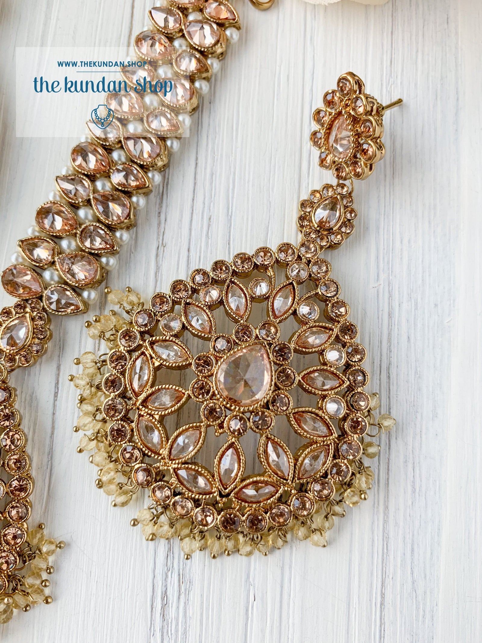 Infinite Love in Pastel Yellow Earrings + Tikka THE KUNDAN SHOP 