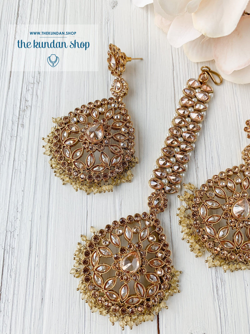Infinite Love in Pastel Yellow Earrings + Tikka THE KUNDAN SHOP 